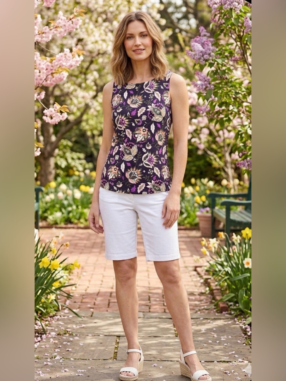 Lands' End Purple Floral A-Line Skirt